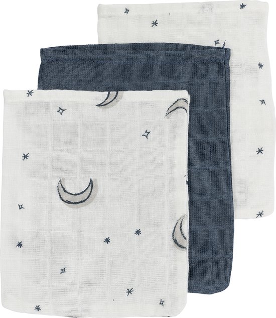 Foto: Meyco baby moon washandjes 3 pack hydrofiel indigo 20x17cm