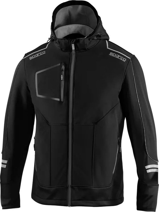 Sparco Tech Softshell - Waterdichte, reflecterende en versterkte jas met polar fleece voering - Maat XL - Zwart/Grijs