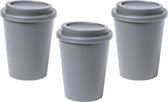 OneTrippel - Herbruikbare koffiebekers to go - Koffiebeker - 3 stuks - 300 ml - Gecertificeerd food grade kunststof - Grijs