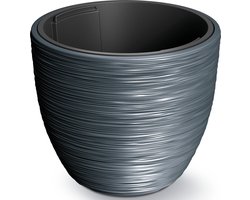 Prosperplast Plantenpot/bloempot Furu Stripes - buiten/binnen - kunststof - antraciet - D30 x H30 cm - Met binnenpot