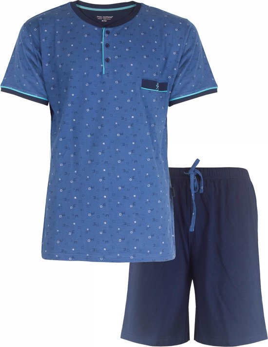 Paul Hopkins Heren Shortama - Pyjama Set - 100% Katoen - Licht Blauw - Maat XXL