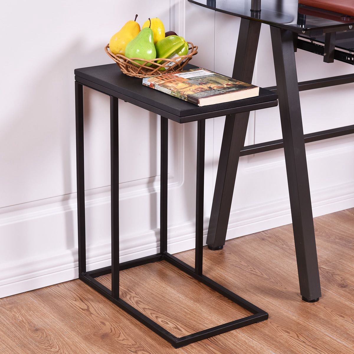 COSTWAY Smalle bijzettafel, Kleine salontafel met tijdschriftenhouder & stalen frame, industrieel nachtkastje, koffietafel theetafel, voor woonkamer slaapkamer kantoor, Vintagebruin Zwart