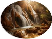 PVC Schuimplaat Ovaal - Watervallen met Zonsondergang - 68x51 cm Foto op Ovaal (Met Ophangsysteem)