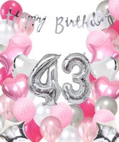 Snoes Ballonnen 43 Jaar Pink Blush Silver Mega Ballon - Compleet Feestpakket 43 Jaar - Verjaardag Versiering Slinger Happy Birthday – Folieballon – Latex Ballonnen - Helium Ballonnen - Zilver en Roze Verjaardag Decoratie