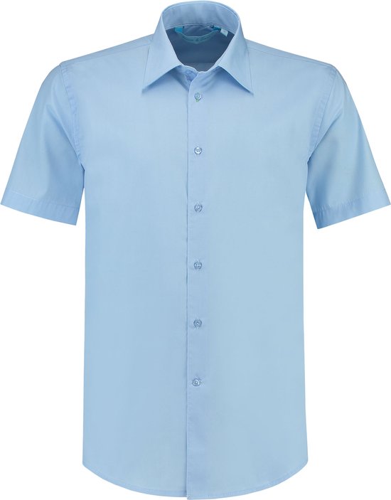 L&S Shirt poplin mix met korte mouwen voor heren light blue - M