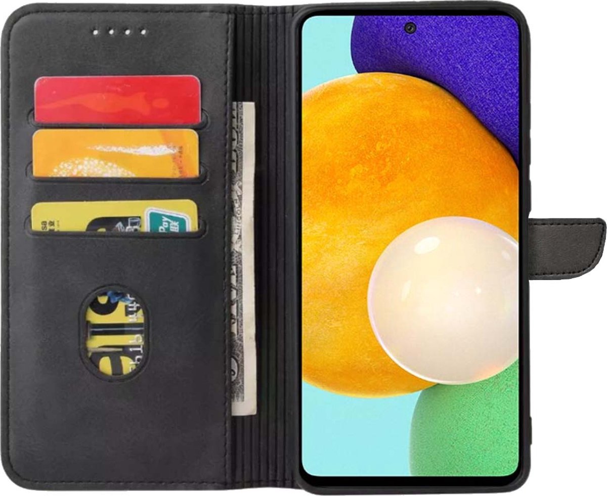 Geschikt voor Samsung Galaxy A52 5G Telefoonhoesje Kunstleer met Magnetisch lipje en Pasjeshouder Book Case met Klepje - Zwart - Smartphonica geschikt voor Samsung Galaxy A52 5G