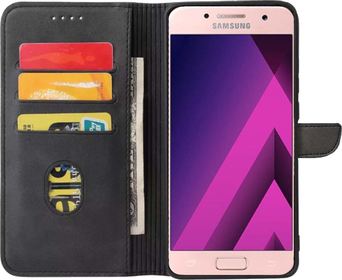 Geschikt voor Samsung Galaxy A5 2017 Telefoonhoesje Kunstleer met Magnetisch lipje en Pasjeshouder Book Case met Klepje - Zwart - Smartphonica geschikt voor Samsung Galaxy A5 (2017)