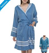 Hamam Badjas Sun Petrol Blue - L - korte sauna badjas met capuchon - ochtendjas - duster - dunne badjas - unisex - twinning
