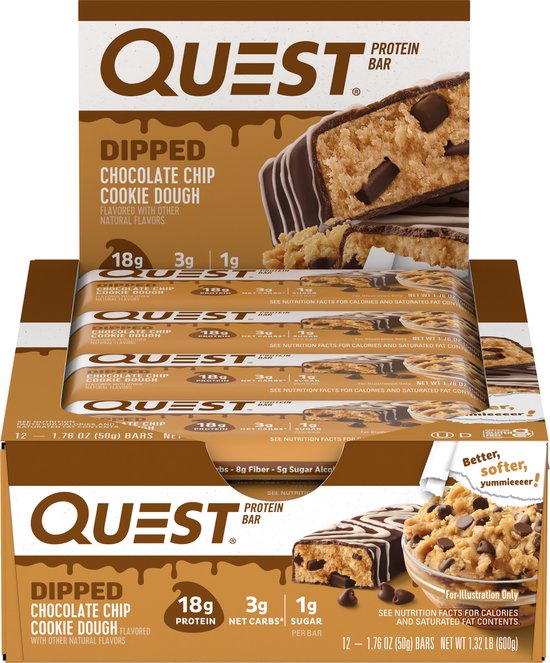Quest Nutrition Quest Bars Dipped (12x50g) Chocolate Chip Cookie Dough - Repen - Eiwit Repen