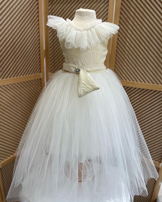 luxe feestjurk-bruidsjurk-vintage jurk-tule jurk -bruiloft-communie-fotoshoot-ivoor-goudkleur- 5 jaar