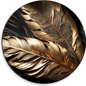 Dibond Muurcirkel - Zwarte en Gouden Palmbladeren - 30x30 cm Foto op Aluminium Muurcirkel (met ophangsysteem)
