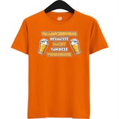DudeWaarschuwing! De Laatste Nacht | Vrijgezellenfeest Cadeau Man - Groom To Be Bachelor Party - Grappig Bruiloft En Bruidegom Bier Bier Shirt - T-Shirt - Unisex - Oranje - Maat M