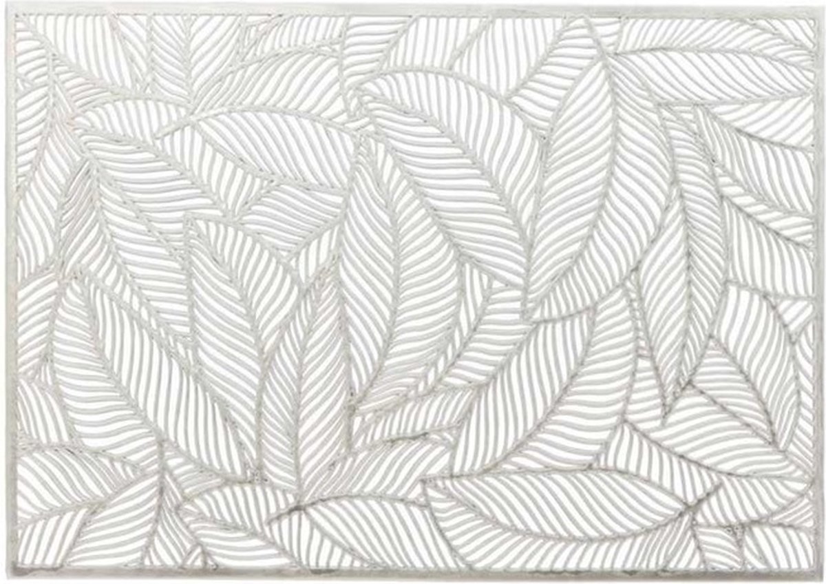 Unique Living Placemat Nissa - 2x - zilver bladmotief - 30 x 45 cm - tafeldecoratie