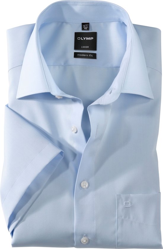 OLYMP Luxor modern fit overhemd - korte mouw - lichtblauw - Strijkvrij - Boordmaat: 40