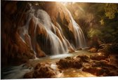 Dibond - Watervallen met Zonsondergang - 120x80 cm Foto op Aluminium (Wanddecoratie van metaal)