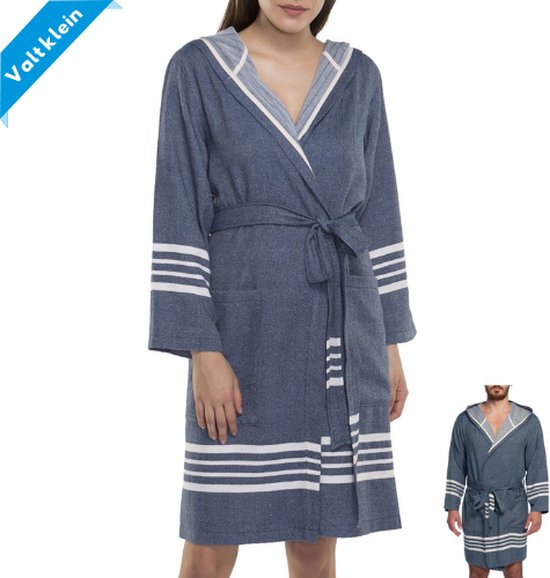 Hamam Badjas Sun Navy - XL - korte sauna badjas met capuchon - ochtendjas - duster - dunne badjas - unisex - twinning