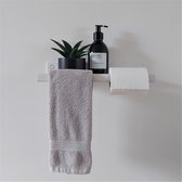 Qstiel Qumi rechts wit - Toiletrolhouder - WC Rolhouder - Toiletpapier houder met plankje - Handdoekhouder -Staal 2mm - Poedercoating RAL 9003 wit
