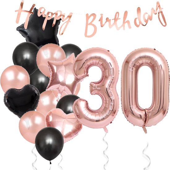 Snoes Ballonnen 30 Jaar Feestpakket – Versiering – Verjaardag Set Liva Rose Cijferballon 30 Jaar -Heliumballon