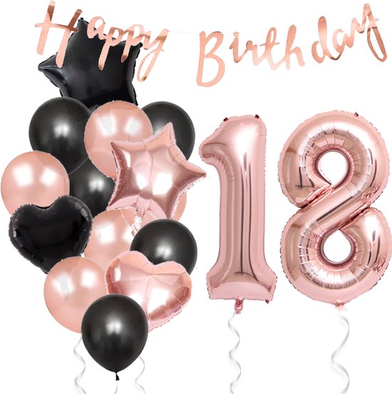 Snoes Ballonnen 18 Jaar Feestpakket – Versiering – Verjaardag Set Liva Rose Cijferballon 18 Jaar - Heliumballon
