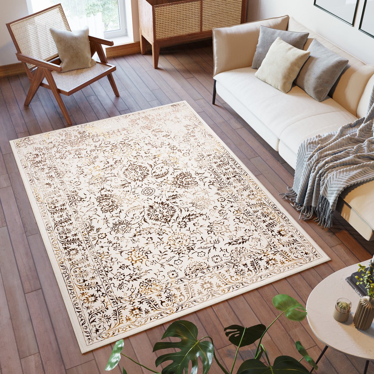 Tapiso Golden Vloerkleed Beige Klassiek Woonkamer Maat- 80x150 Creme