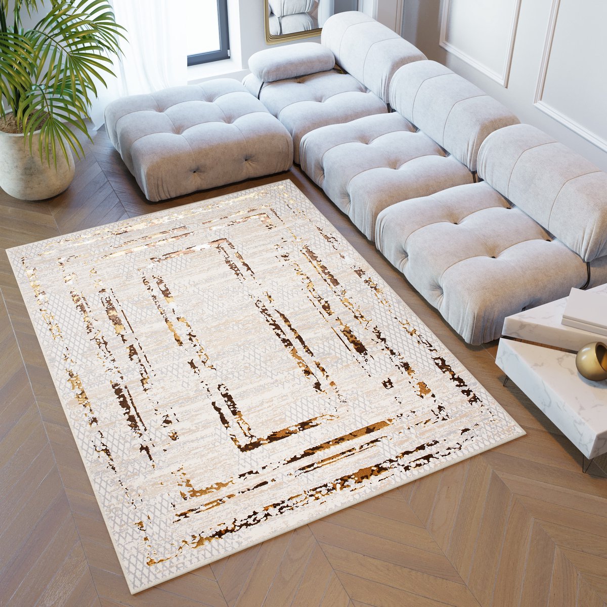 Tapiso Golden Vloerkleed Tapijt Beige Modern Woonkamer Maat- 120x170 Beige Bruin