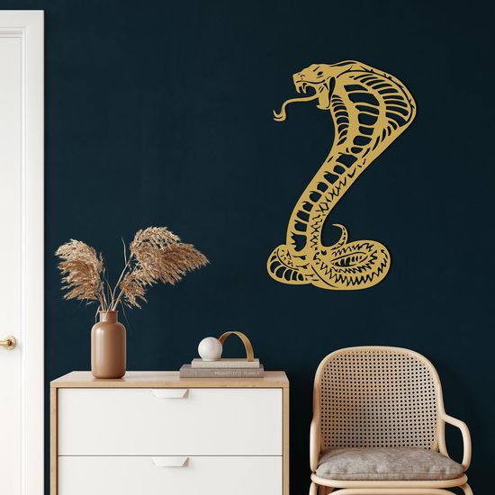 Wanddecoratie | Cobra-Slang / Cobra Snake | Metal - Wall Art | Muurdecoratie | Woonkamer | Buiten Decor |Gouden| 60x90cm