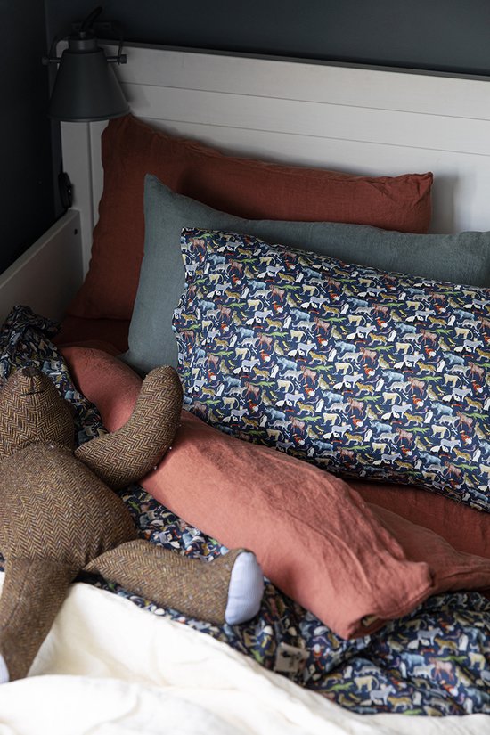 Kussen Linnenlook Bali bloemen blauw