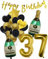 37 Jaar Verjaardag Cijferballon 37 - Feestpakket Snoes Ballonnen Pop The Bottles - Zwart Goud Groen Versiering