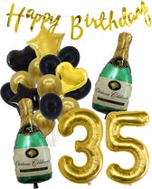 35 Jaar Verjaardag Cijferballon 35 - Feestpakket Snoes Ballonnen Pop The Bottles - Zwart Goud Groen Versiering