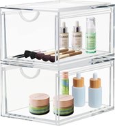Set van 2 stapelbare cosmetische organizer-lades, helder acryl make-up opbergorganizer, plastic opslagcontainers, cosmetische containers voor badkamer, slaapkamer, keuken