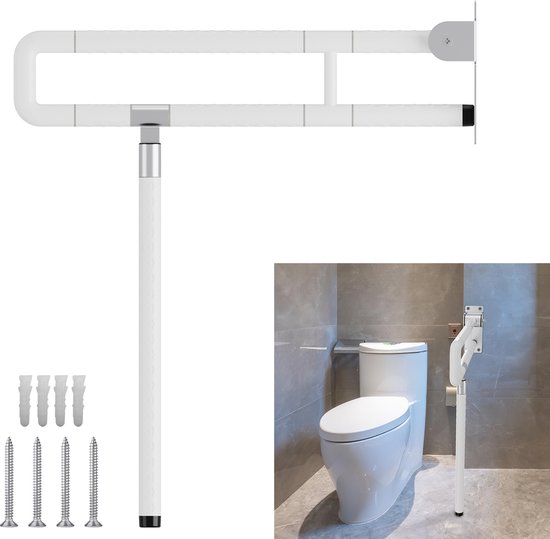 Foto: Toiletbeugel opklapbaar met steunvoet toiletsteun verstelbaar handgreep toiletsteun ondersteuning wandbevestiging 60cm lang wit