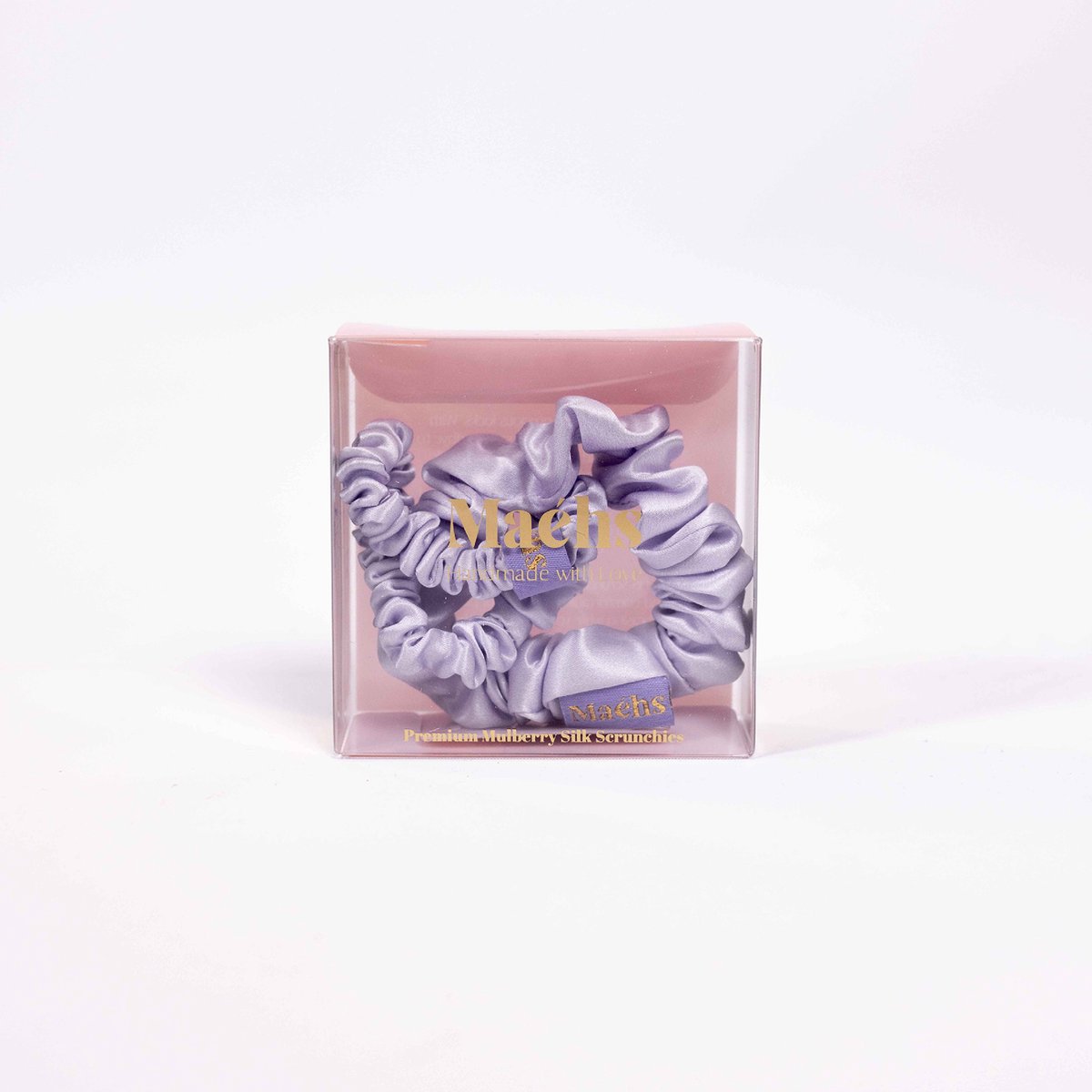 Maéhs Set van 2 scrunchies small en medium, haaraccessoires - haarelastiekjes - 100% moerbei zijde, kwaliteit 22 Momme - Kleur Lavendel - cadeautip