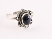Bague en argent finement travaillée avec pierre de soleil bleue - taille 16,5