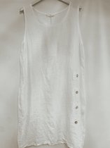 Puur linnen mouwloze jurk met knoppen en ronde hals, - korte zomer jurk - kleur WIT - Maat 38