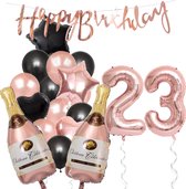 Ballon Numéro Anniversaire 23 Ans 23 - Paquet de Fête Ballons Snoes Pop The Bottles - Décoration Rose Zwart