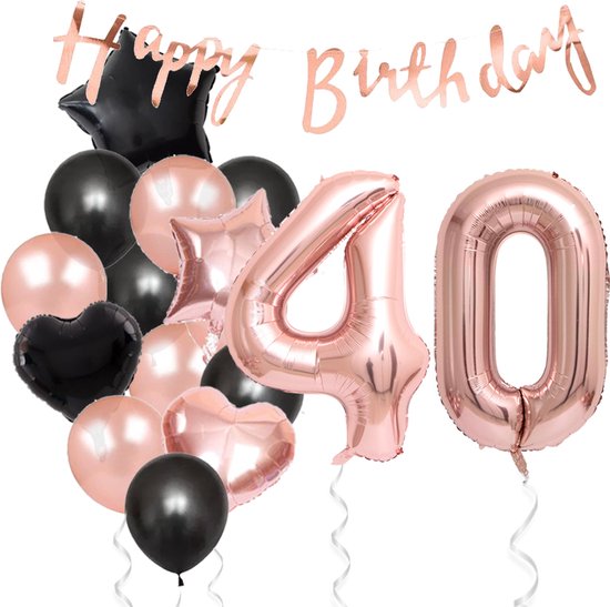 Snoes Ballonnen 40 Jaar Feestpakket – Versiering – Verjaardag Set Liva Rose Cijferballon 40 Jaar - Heliumballon