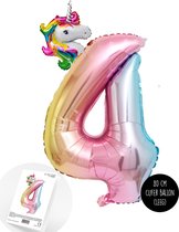 Snoes - XL Cijfer Ballon 4 - Vrolijke Helium Regenboog Eenhoorn Cijfer Ballon Met Mini Unicorn - Paardenmeisjes - Verjaardag