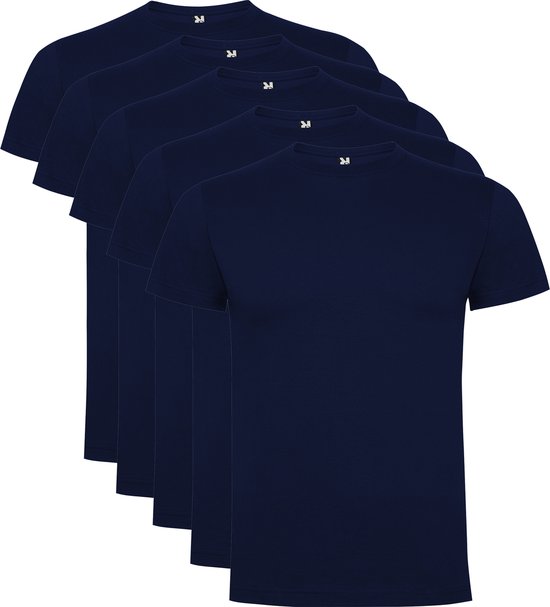 5 Pack Roly Dogo Premium Heren T-Shirt 100% katoen Ronde hals Donker Blauw Maat S
