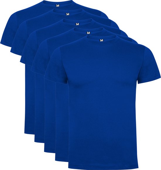 5 Pack Roly Dogo Premium Heren T-Shirt 100% katoen Ronde hals Konings Blauw, Maat 3XL