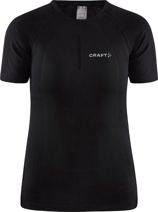 Zwart Craft thermoshirt met korte mouwen, een ronde hals en textuurdetails op de mouwen en zijkanten.