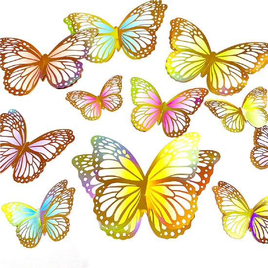 18 Stuks Regenboog Vlinders - Bronzing 3D Vlinders - Bureaublad Ornamenten - 3D Vlinder Stickers - Muurdecoratie - Decoratie Kinderkamer Babykamer - Vlinders - Muurvlinder – Driedimensionaal