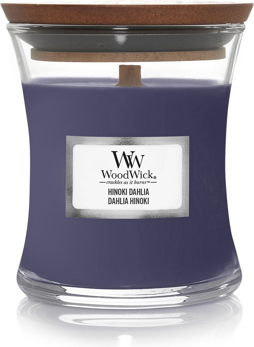 WoodWick Geurkaars Mini Candle - Hinoki Dahlia - 20 branduren - 85gr - 8 cm / ø 7 cm Paars