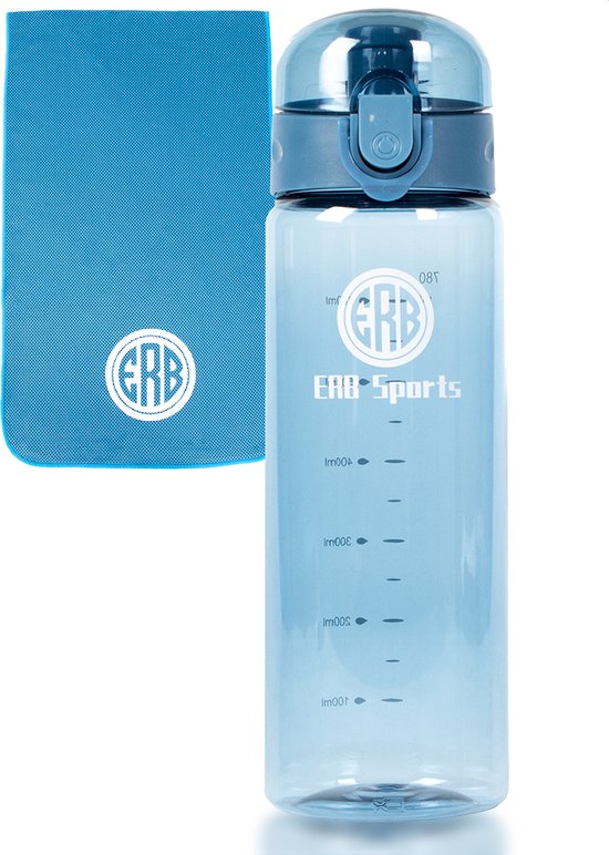 ERB® Drinkfles Kinderen & Volwassenen - Sportfles Fitness - Transparant Blauw - waterdrup