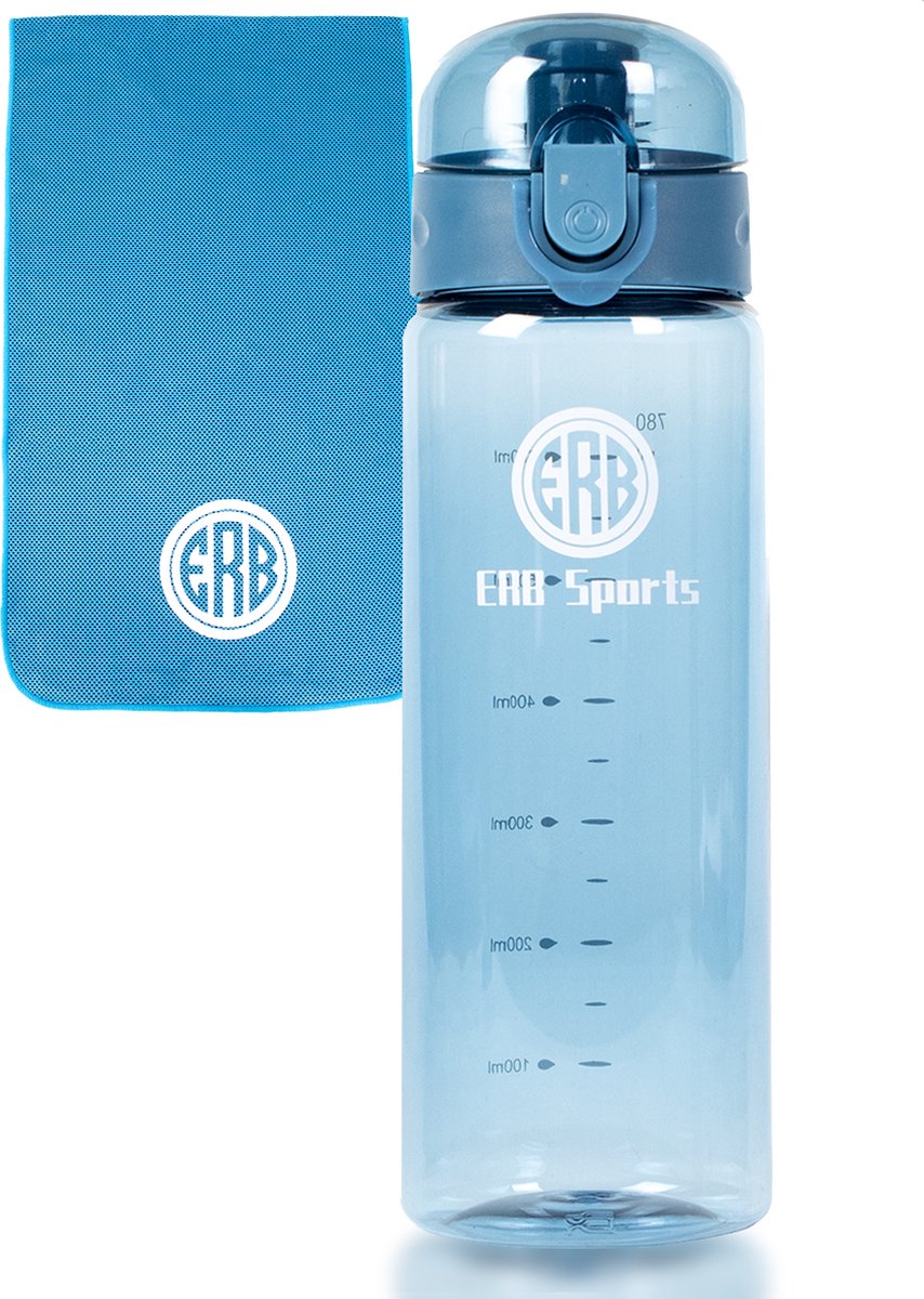 ERB® Drinkfles Kinderen & Volwassenen - Sportfles Fitness - Transparant Blauw - kerstcadeau