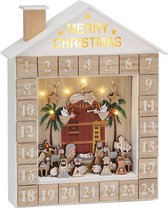BRUBAKER Herbruikbare Houten Adventskalender om zelf te vullen - Bijbelverhaaltjeskalender met LED-verlichting - Doe-het-zelf-kalender 31,5 x 38,2 x 6,3 cm