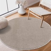 Flycarpets Junius Modern Effen Gestreept Vloerkleed - Beige - Rond Ø 160 cm- Laagpolig