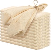 10 stuks handgemaakte stoffen servetten, delicate katoenen servetten met franje 17x17 inch absorberende zachte wasbare duurzame rustieke dinerservetten voor bruiloft/feest/diner/thuis dagelijks gebruik (Beige)