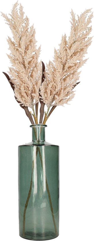 Kunstbloemen bloemstuk pampasgras boeket in flesvaas - 2x pluimen lichtroze - 88 cm hoog