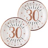 Verjaardag feest bordjes leeftijd - 20x - 30 jaar - rose goud - karton - 22 cm - rond