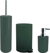 MSV Ensemble brosse WC dans support/distributeur de savon/poubelle à pédale Moods - plastique - vert foncé